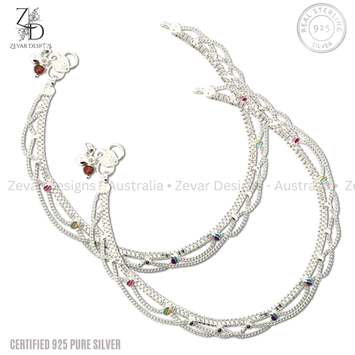 Zevar Designs - Australia’s Premium Fashion Jewellery Store Women Silver 925 Sterling Silver Anklets Pair