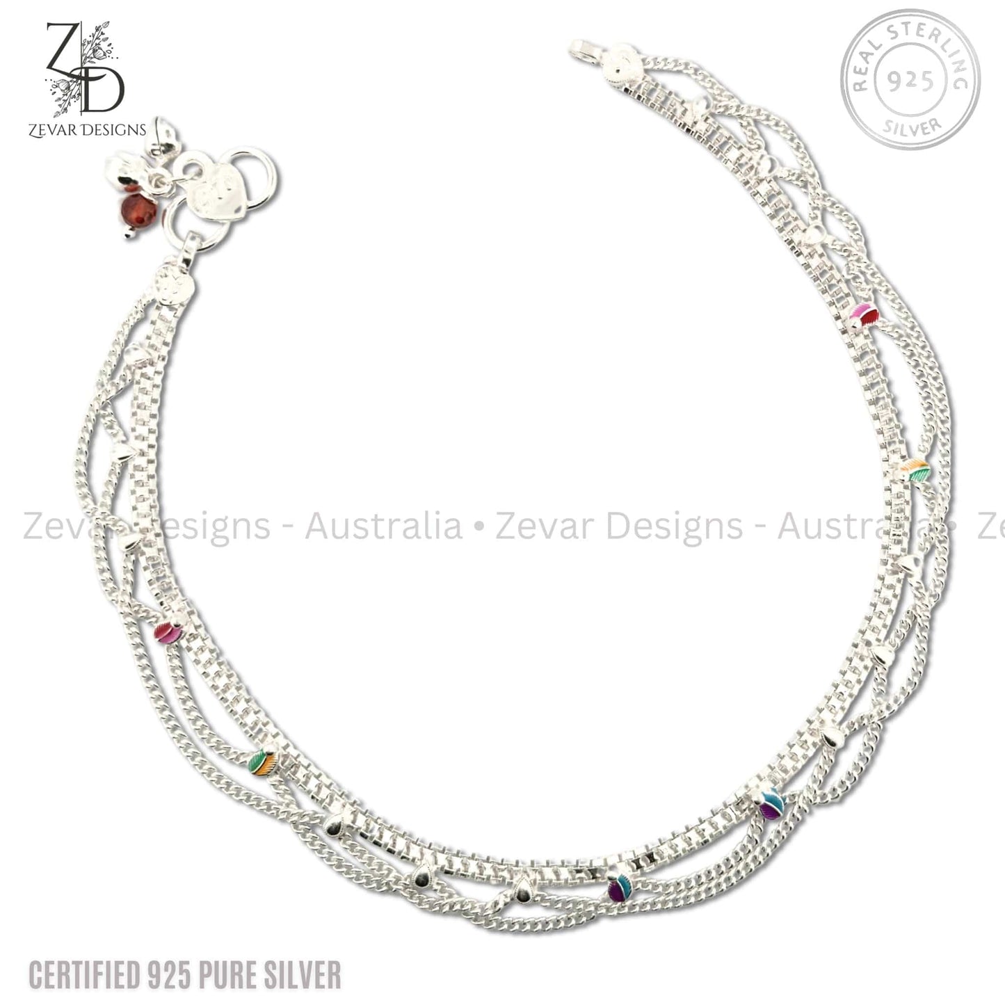 Zevar Designs - Australia’s Premium Fashion Jewellery Store Women Silver 925 Sterling Silver Anklets Pair