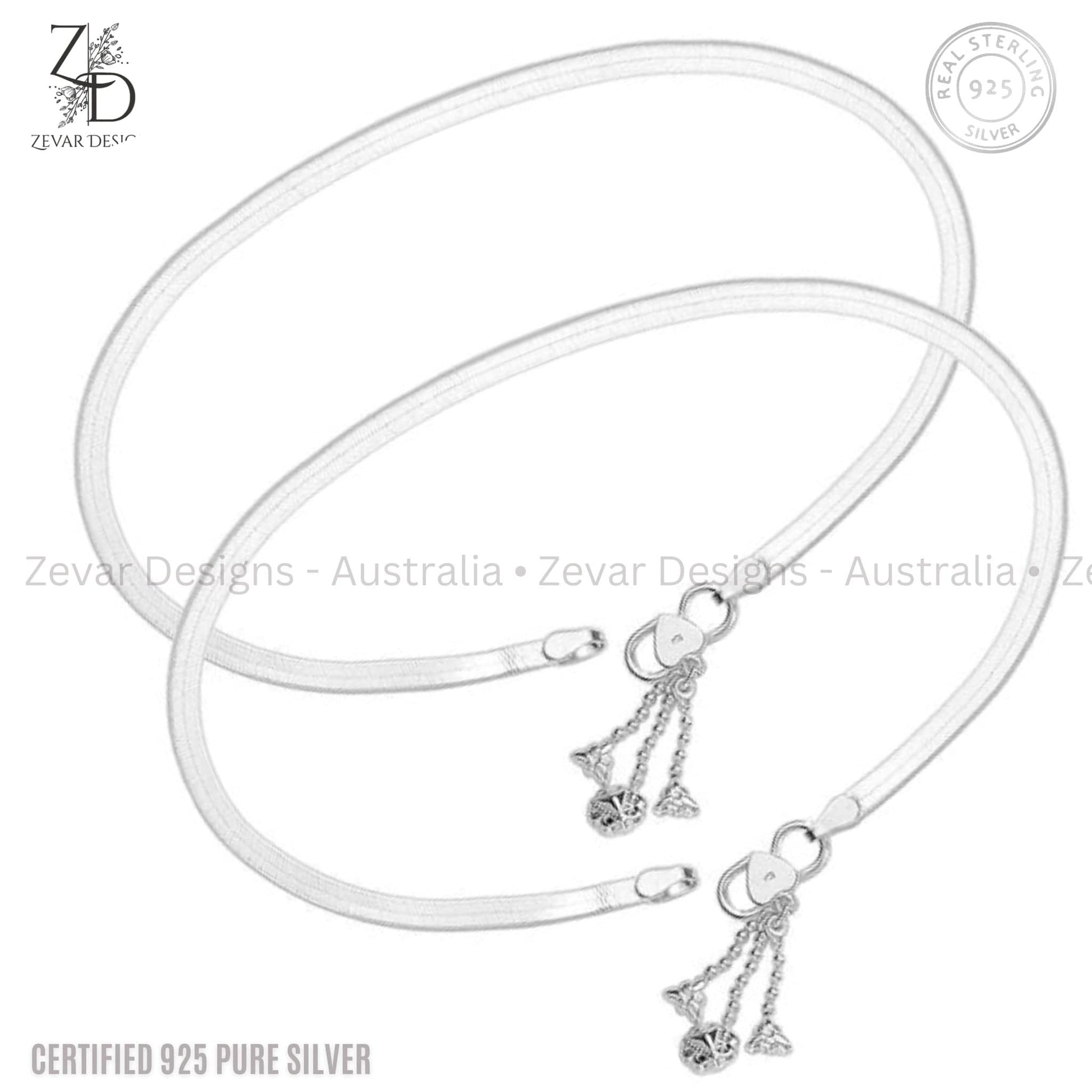 Zevar Designs - Australia’s Premium Fashion Jewellery Store Women Silver 925 Sterling Silver Modern Anklets Pair