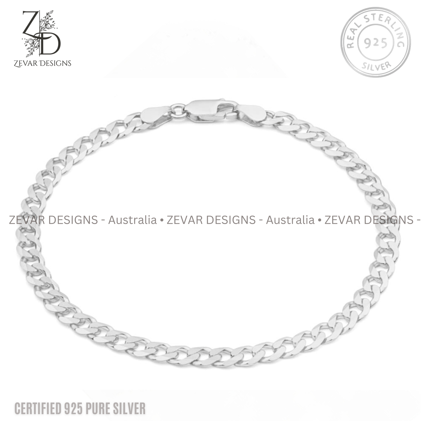 Zevar Designs - Australia’s Premium Fashion Jewellery Store Men Silver Perfect Gift - Men’s Curb Bracelet in Sterling Silver