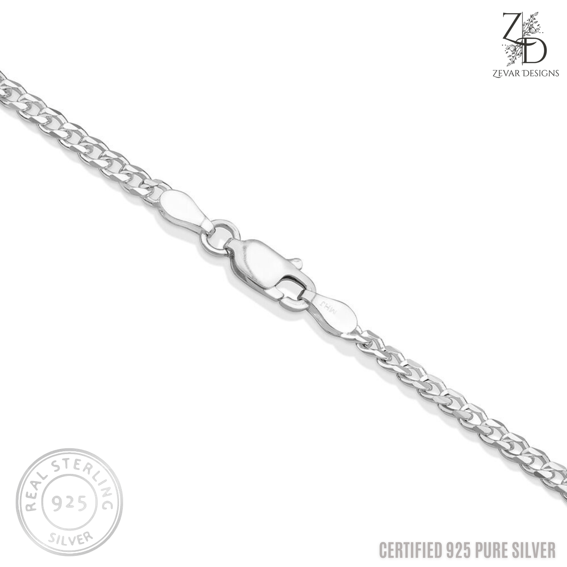 Zevar Designs - Australia’s Premium Fashion Jewellery Store Silver Bowl Sterling Silver Curb Chain- 925 Pure Silver