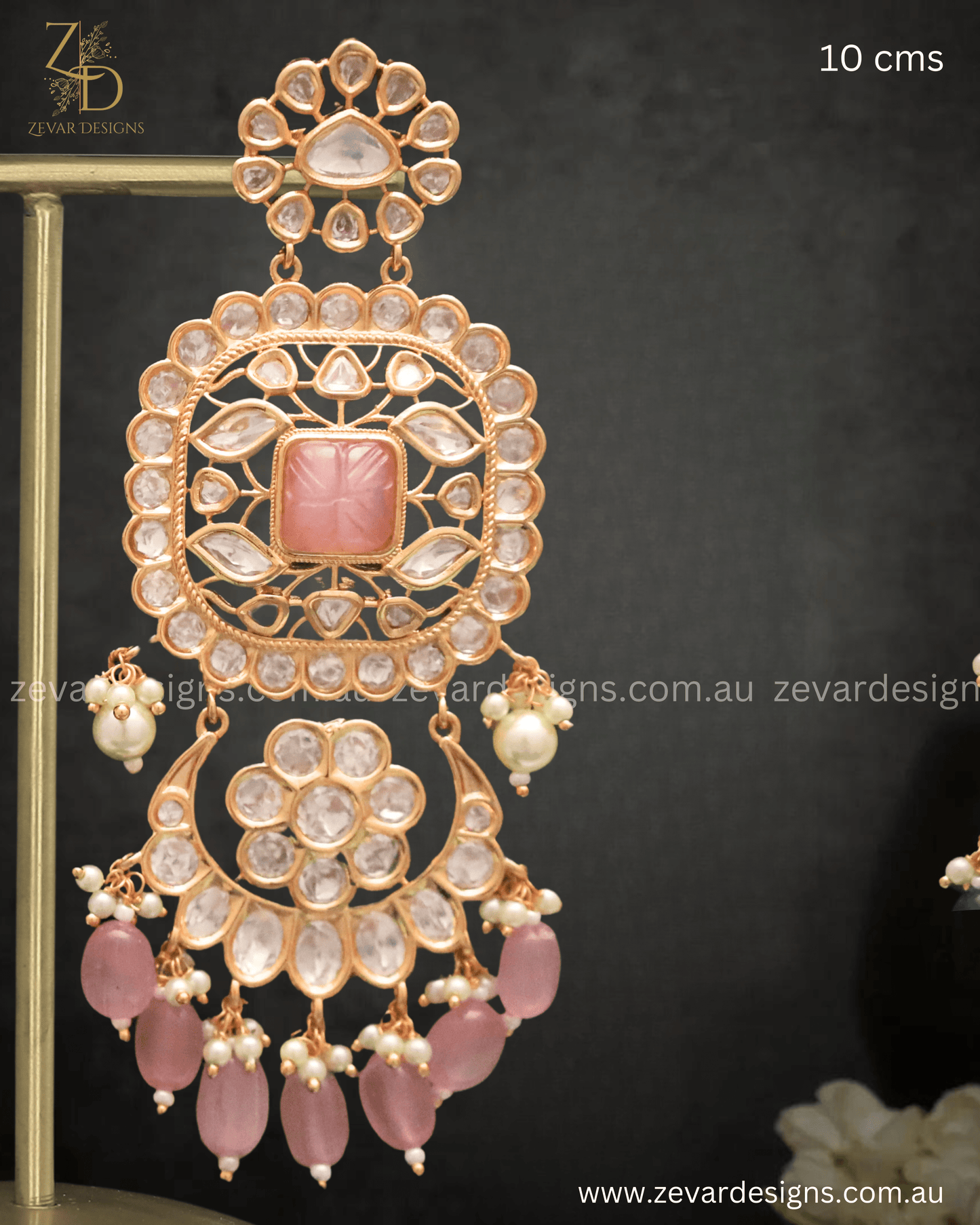 Zevar Designs Designer Earrings Kundan Polki Chandbali Earrings - Pink