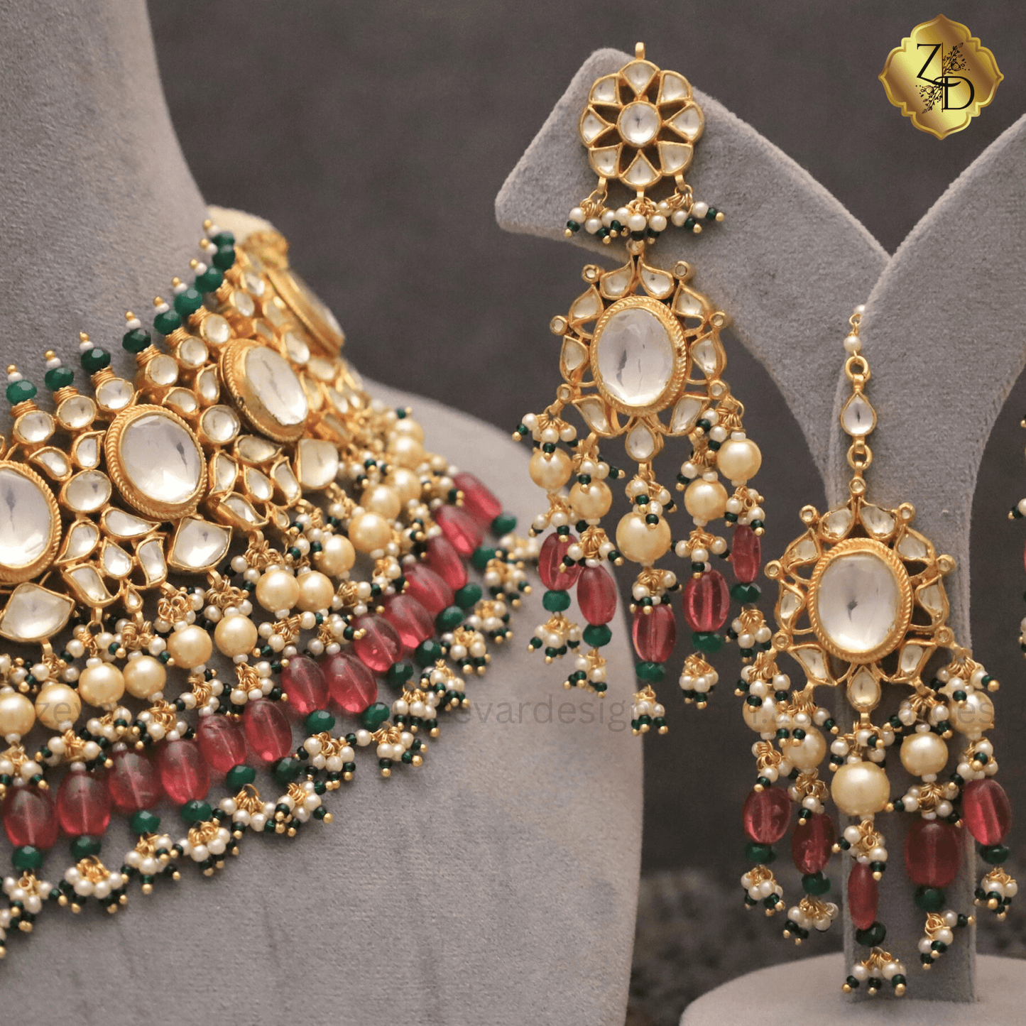 Zevar Designs Designer Necklace Sets Multicolor Necklace Tikka Set - Pachi Kundan