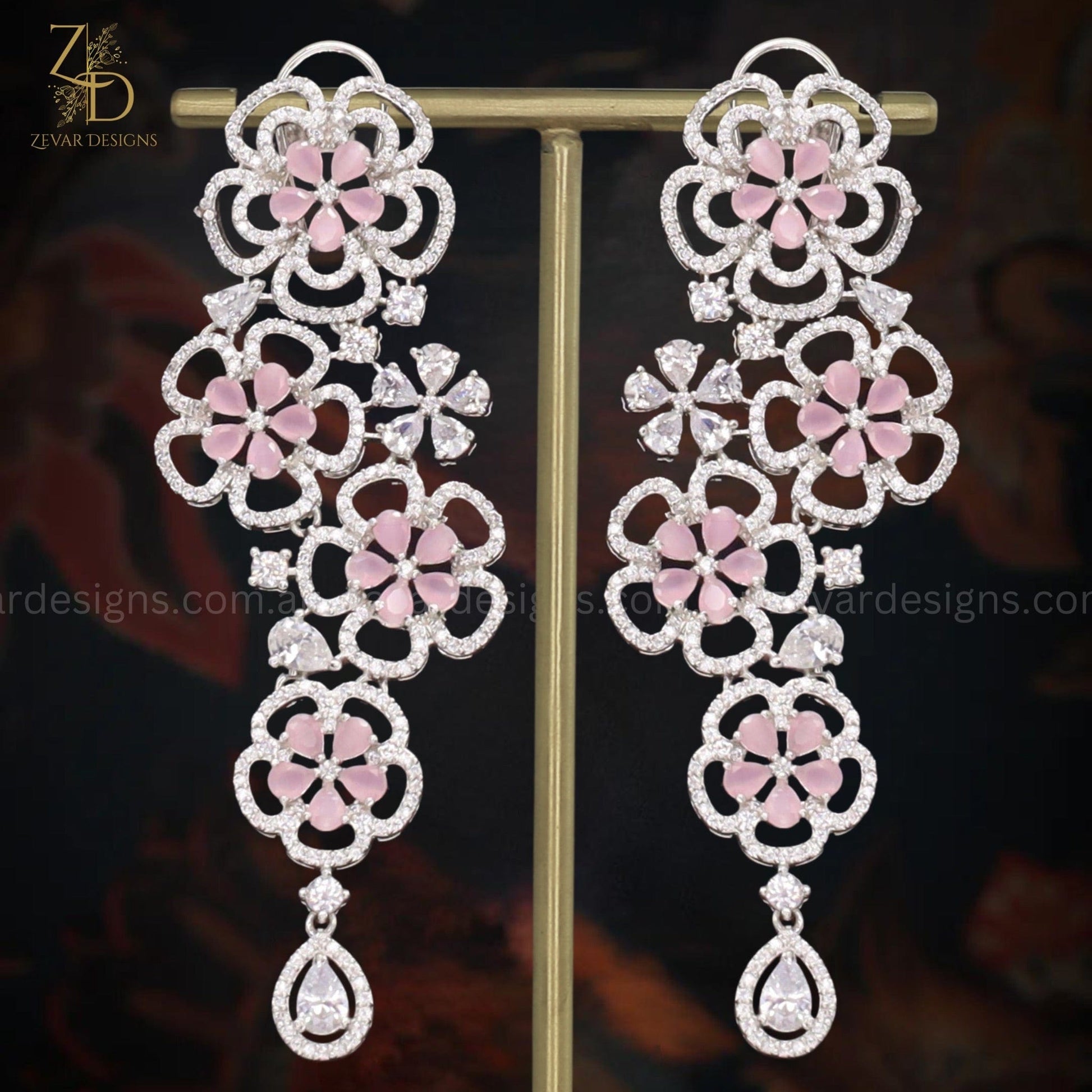 Zevar Designs Indo-Western Earrings Pink AD Earrings