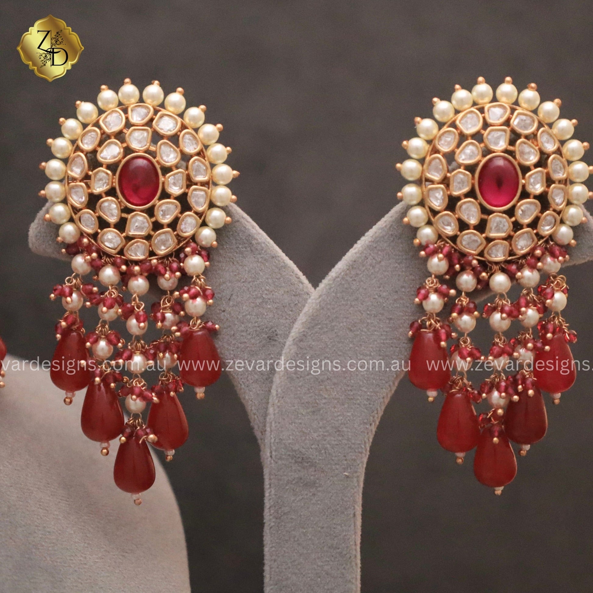 Zevar Designs Designer Necklace Sets ‘TYAANI’ inspired Polki Choker Set - Ruby Red