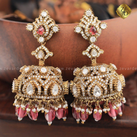 Zevar Designs Kundan Earrings Victorian Polki AD Jhumki - Wine Red