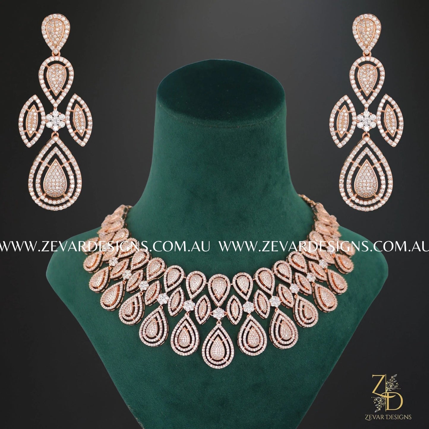 Zevar Designs Necklace Sets - AD AD/Zircon Necklace Set - Rose Gold and Pink