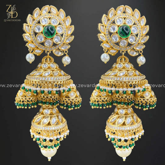 Zevar Designs Designer Earrings Designer Kundan Jhumki - Green