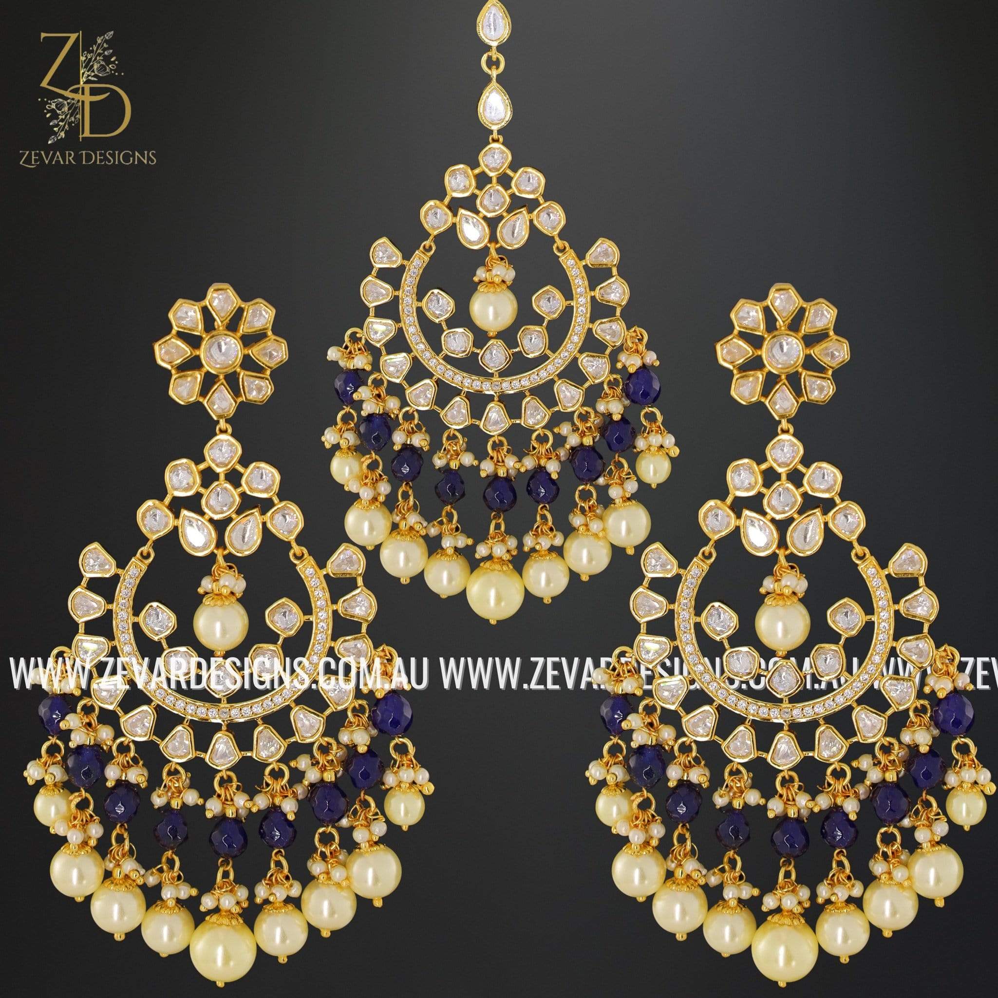 Chandbali earrings with maang shop tikka