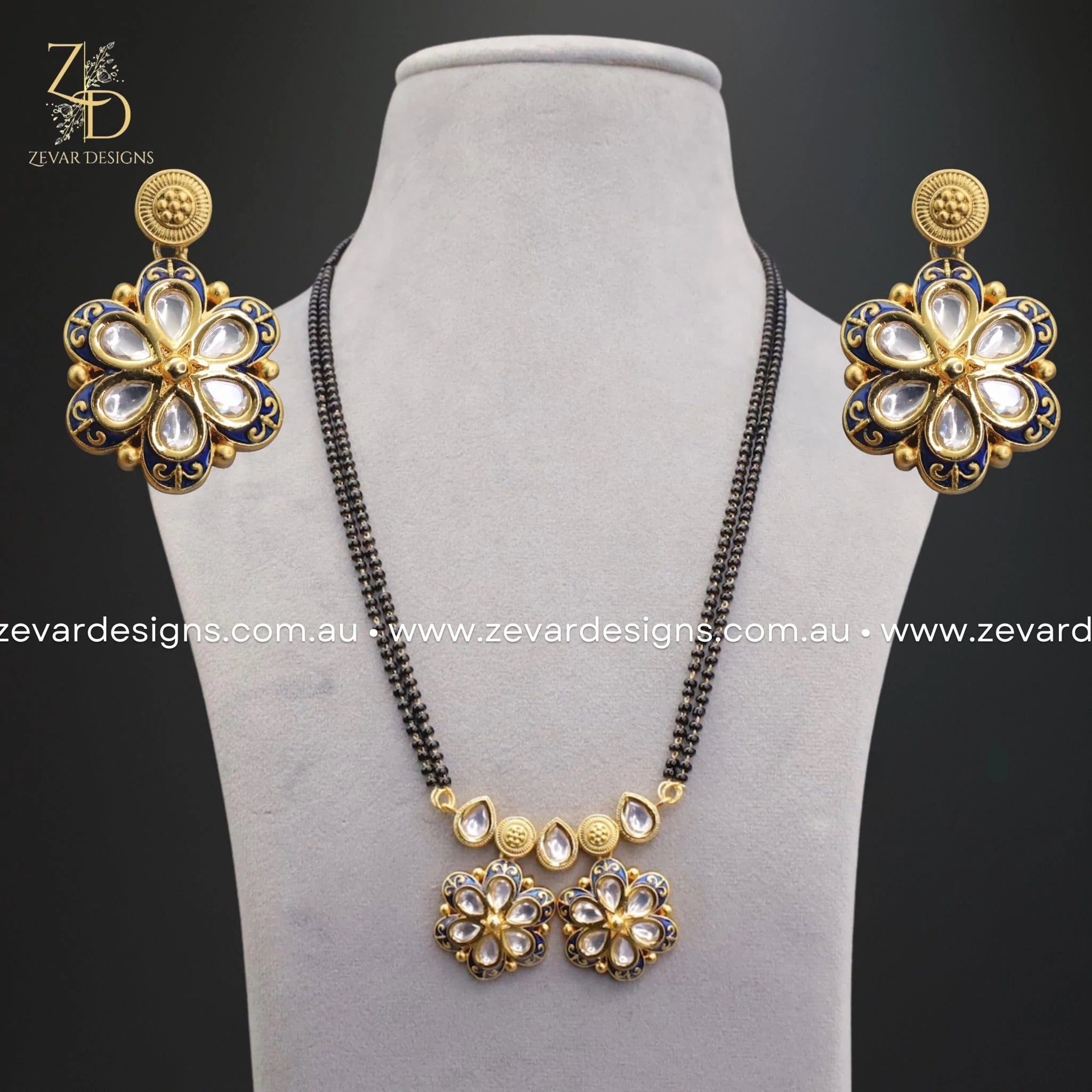 Buy Women's Alloy Mangalsutra and Earrings Set in Gold and White- (MS-2197)  — Karmaplace