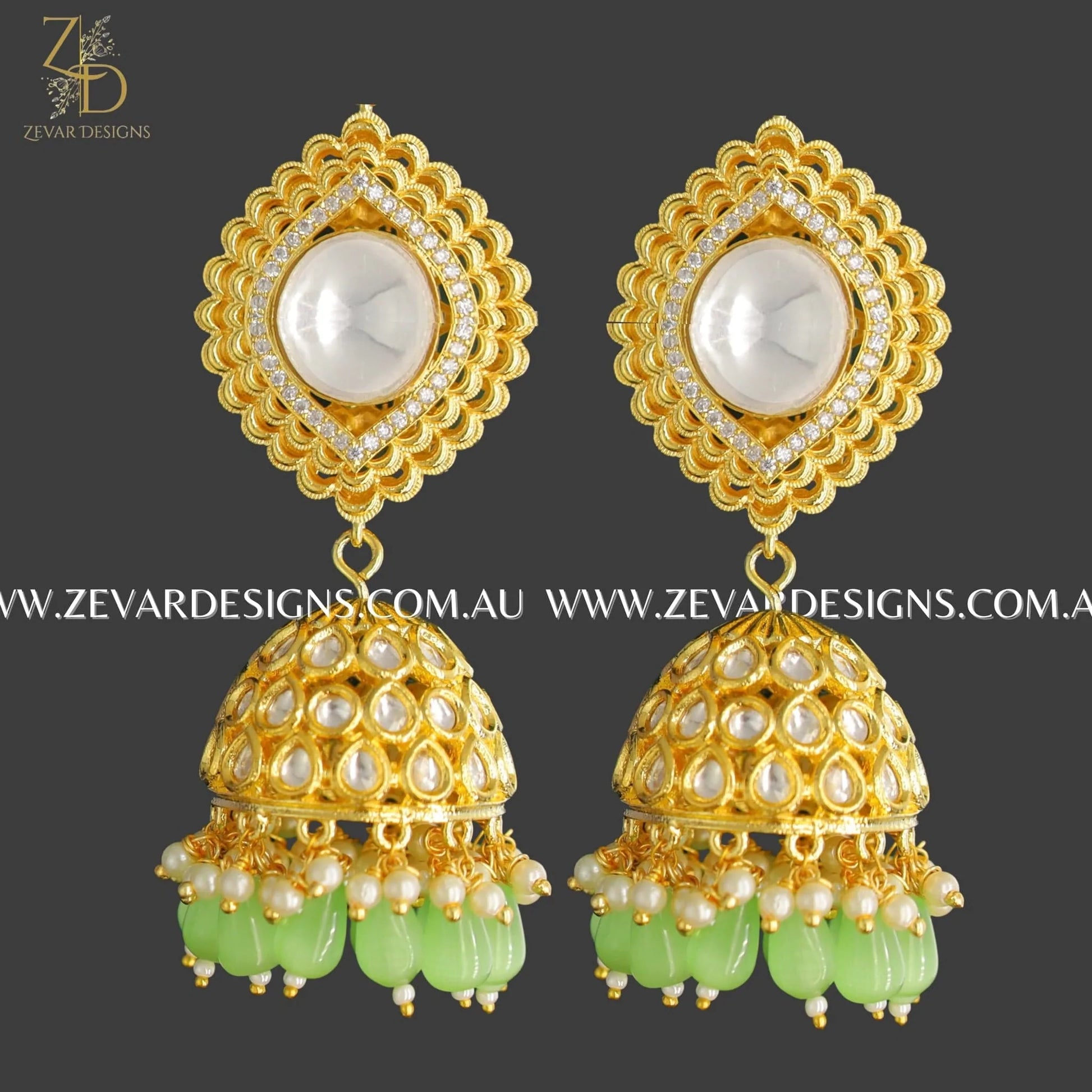 Zevar Designs Kundan Earrings Kundan Polki Jhumki - Mint