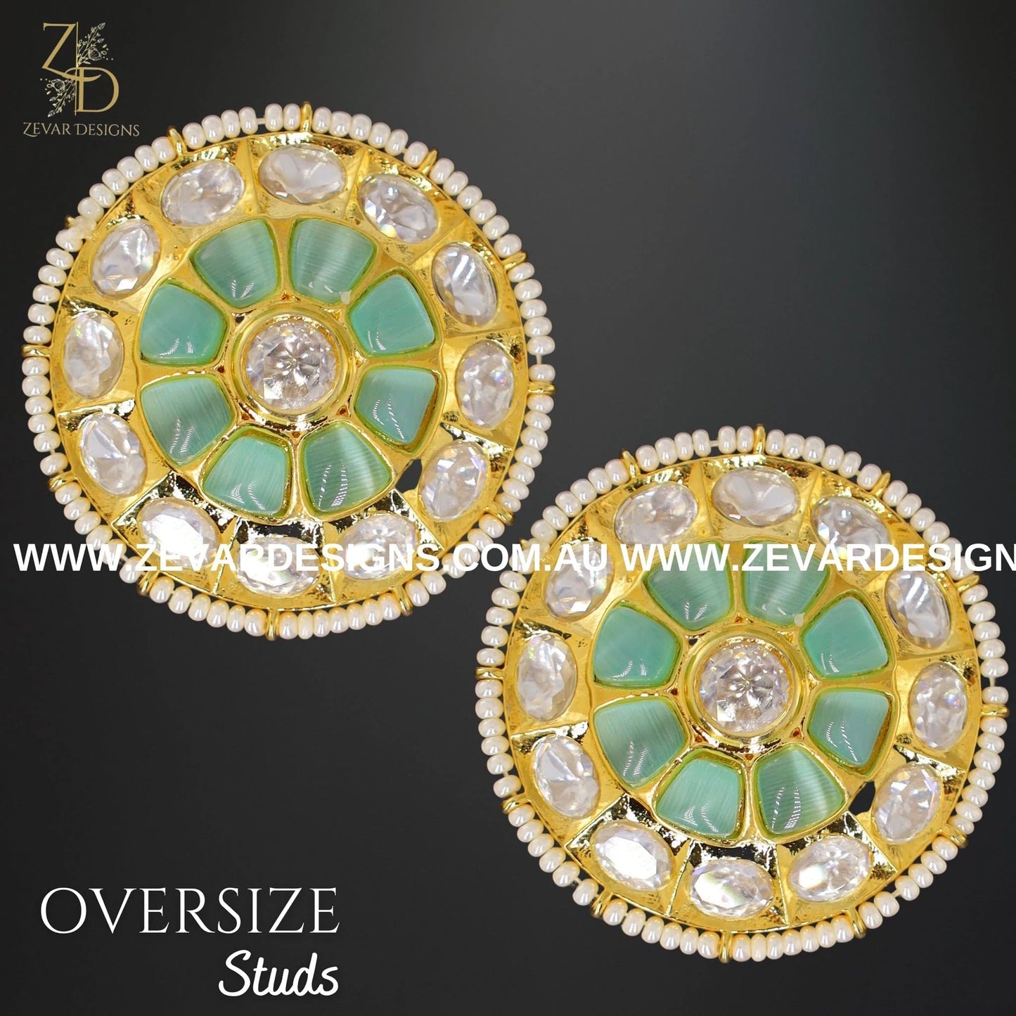 Zevar Designs Kundan Studs Kundan Polki Oversize Studs - Mint