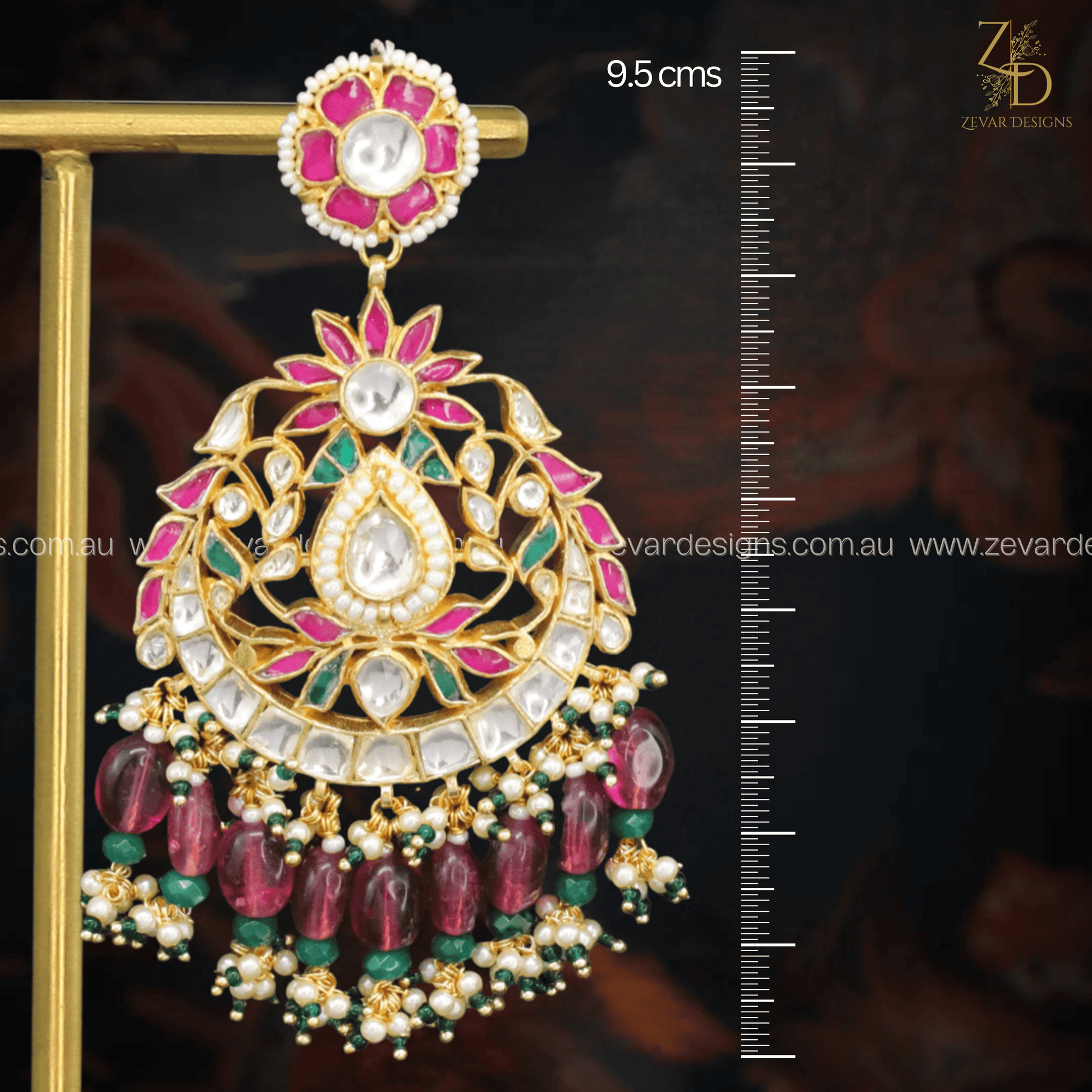 Zevar Designs Maang Tikka Set Maang Tikka Set Pachi Kundan - Wine Red Drops