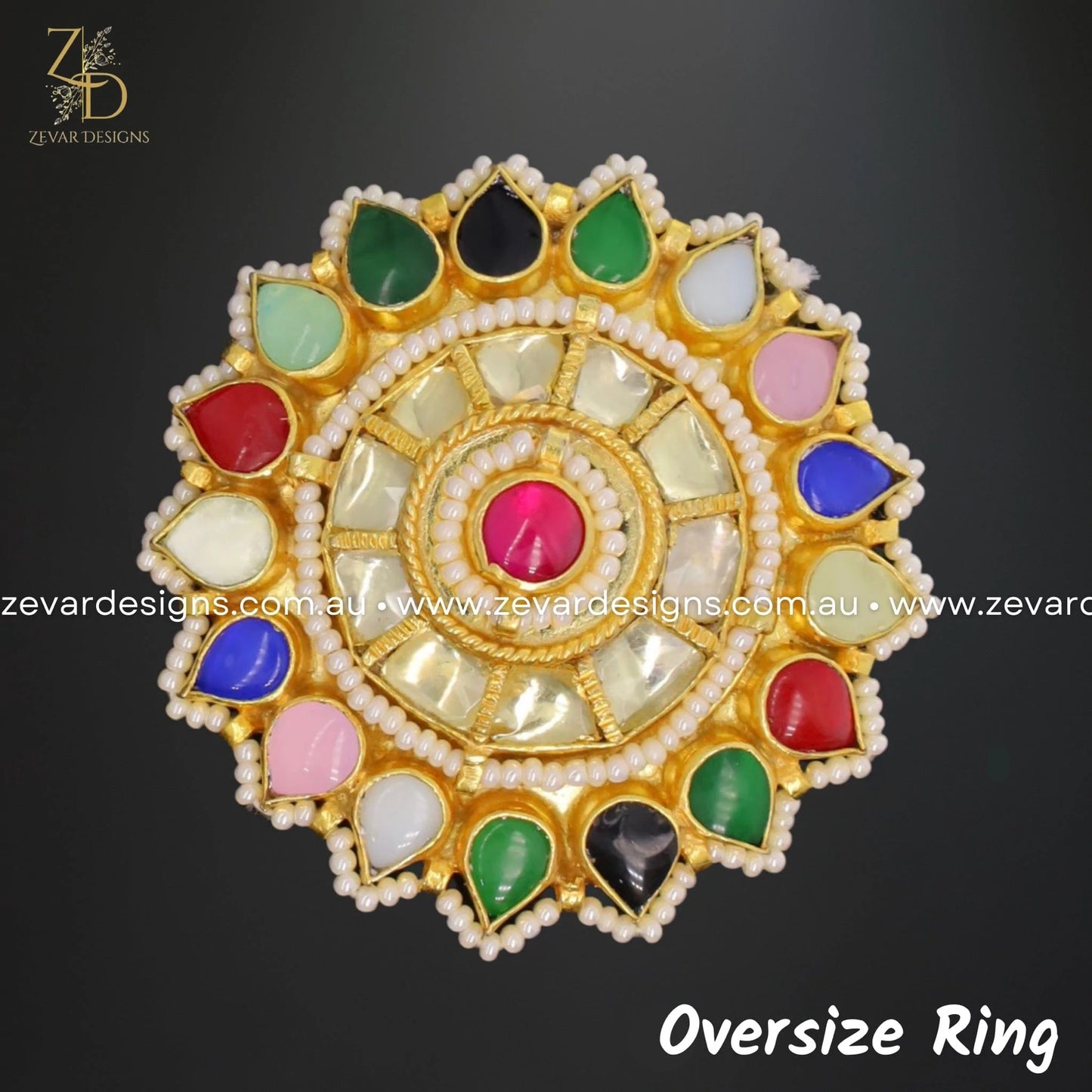 Zevar Designs Rings Oversize Pachi Kundan Ring - Multi