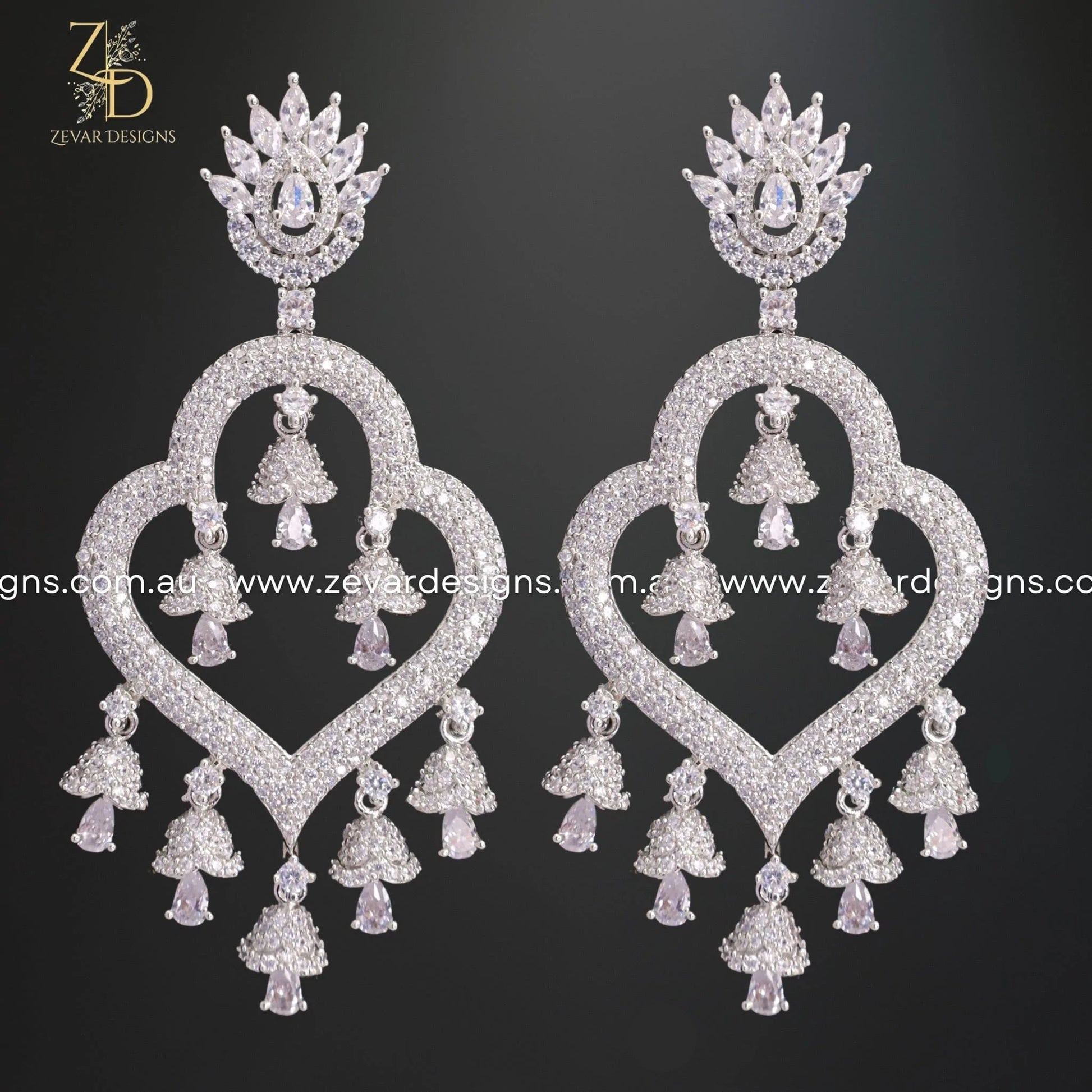 Zevar Designs Indo-Western Earrings Zirconia Earrings in Silver Finish